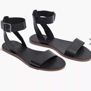 Madewell Boardwalk Ankle-Strap Sandal Black Leather Flat Sz 7.5